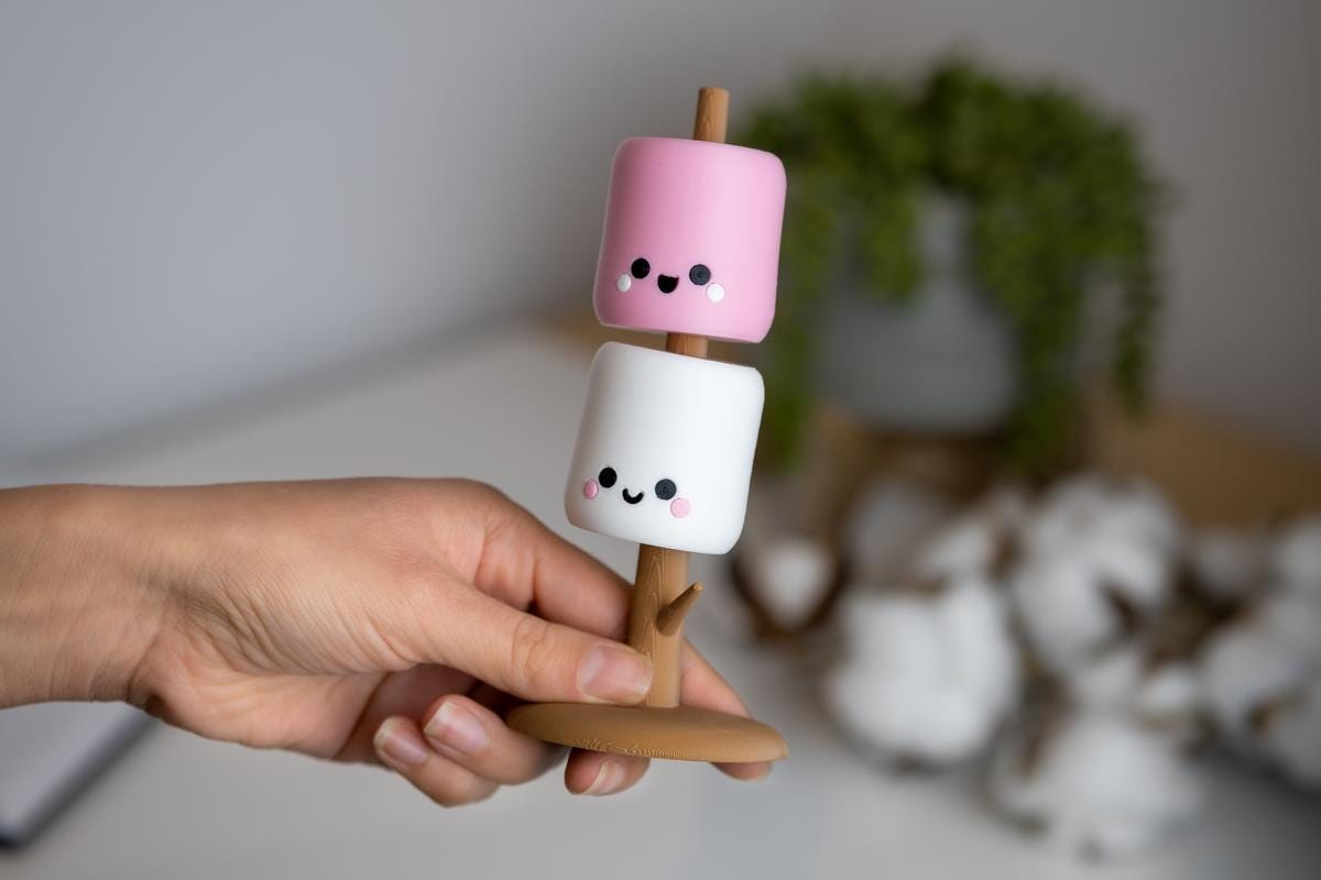 Kawaii Marshmallow Desk Pets on Roasting Stick – Cute & Fun Desk Companion