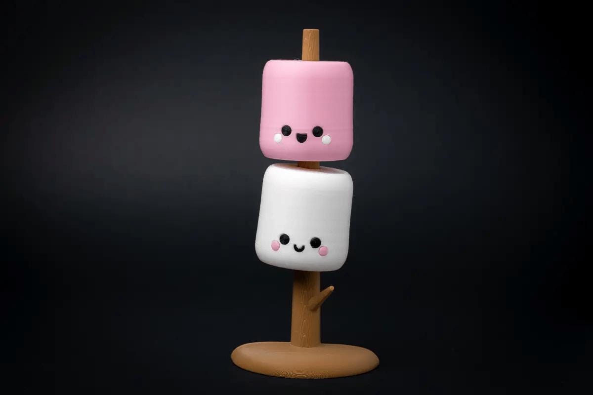 Kawaii Marshmallow Desk Pets on Roasting Stick – Cute & Fun Desk Companion