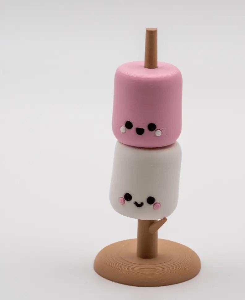 Kawaii Marshmallow Desk Pets on Roasting Stick – Cute & Fun Desk Companion