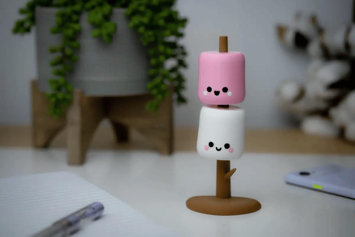 Kawaii Marshmallow Desk Pets on Roasting Stick – Cute & Fun Desk Companion