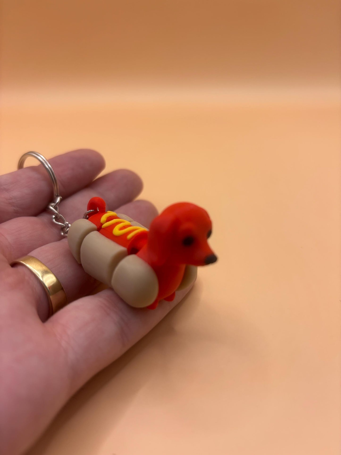 Dilly the Articulated Dachshund Dog in a Bun – Hot Dog Keychain or Magnet