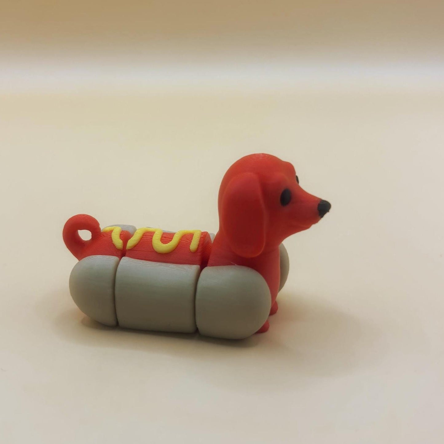 Dilly the Articulated Dachshund Dog in a Bun – Hot Dog Keychain or Magnet