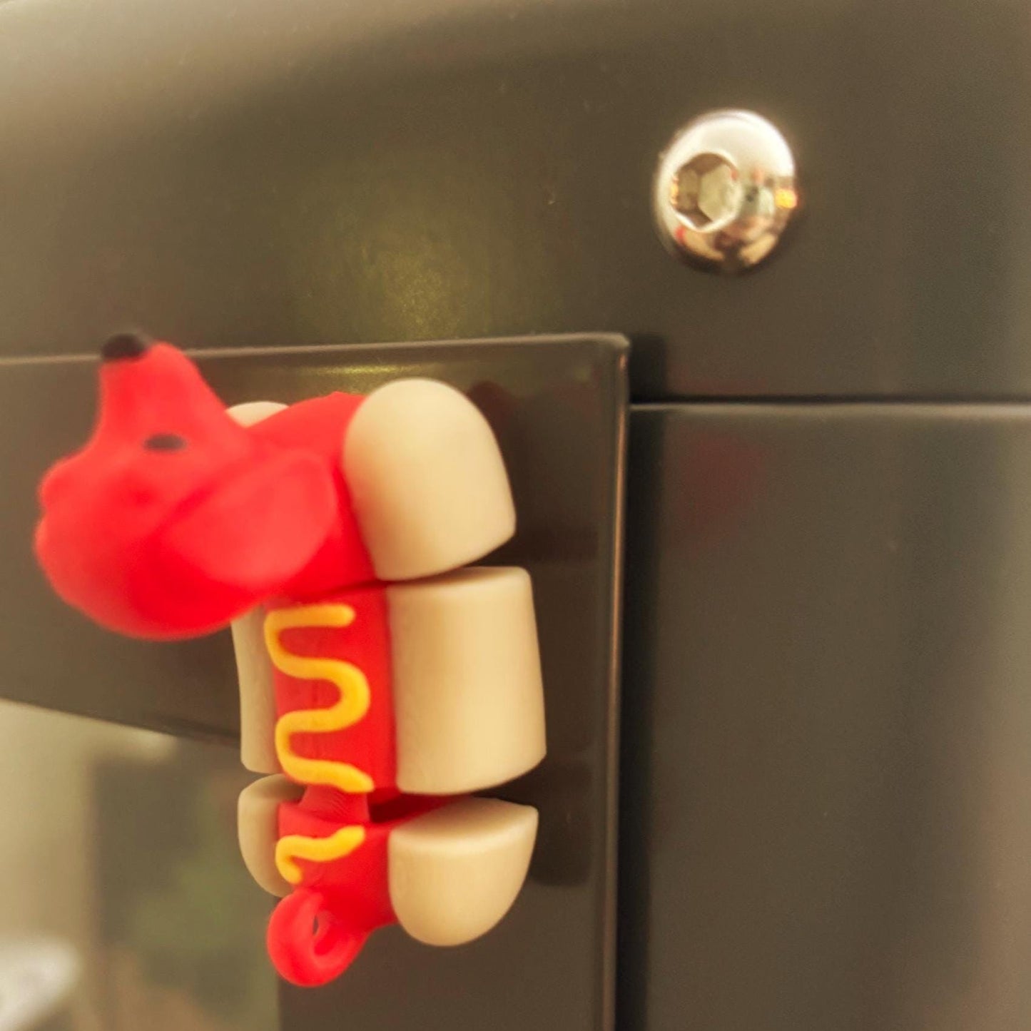 Dilly the Articulated Dachshund Dog in a Bun – Hot Dog Keychain or Magnet