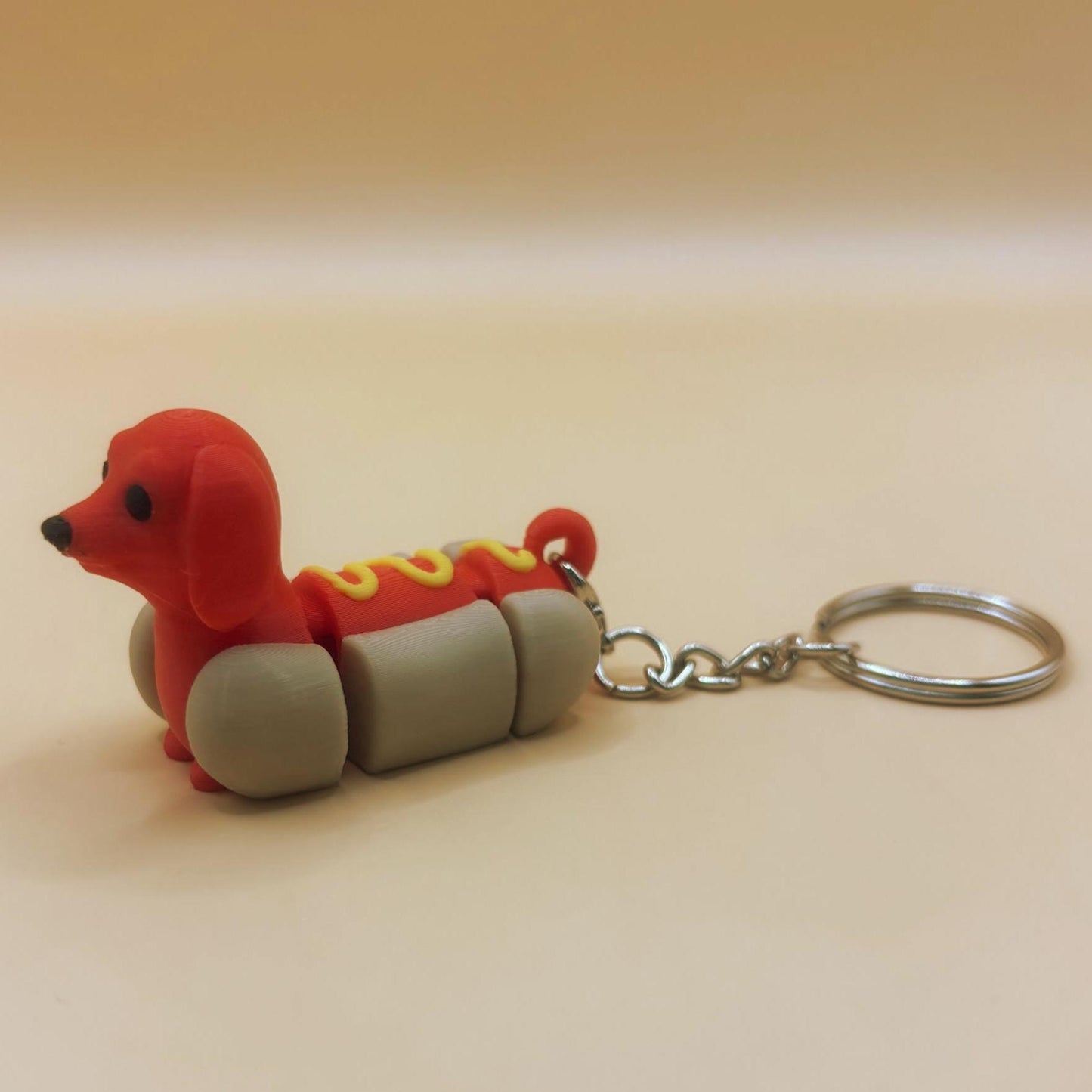 Dilly the Articulated Dachshund Dog in a Bun – Hot Dog Keychain or Magnet