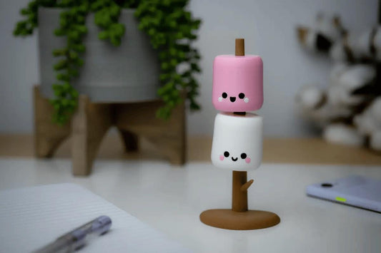 Kawaii Marshmallow Desk Pets on Roasting Stick – Cute & Fun Desk Companion