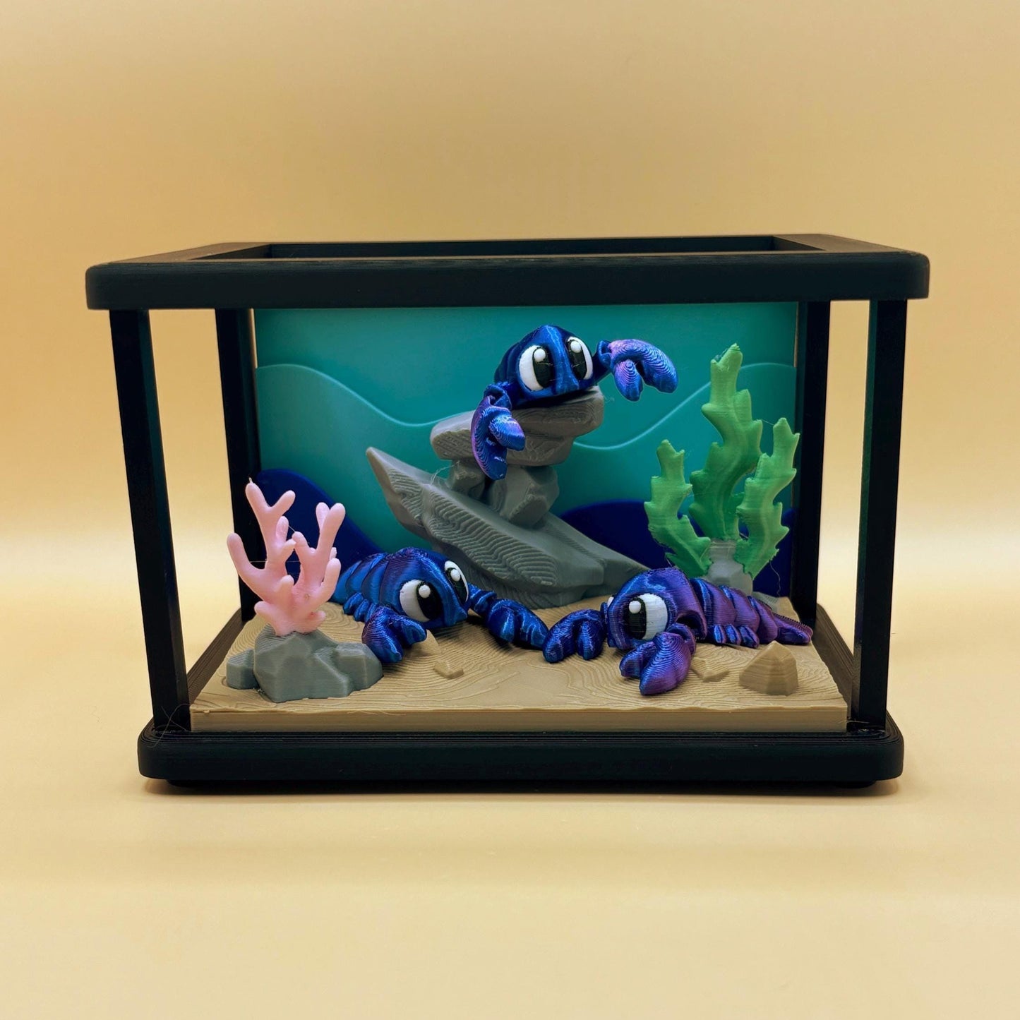 Custom Mini Fish Tank with Articulated Fish – Clownfish, Blue Tang, Octopus & Blue Lobsters!