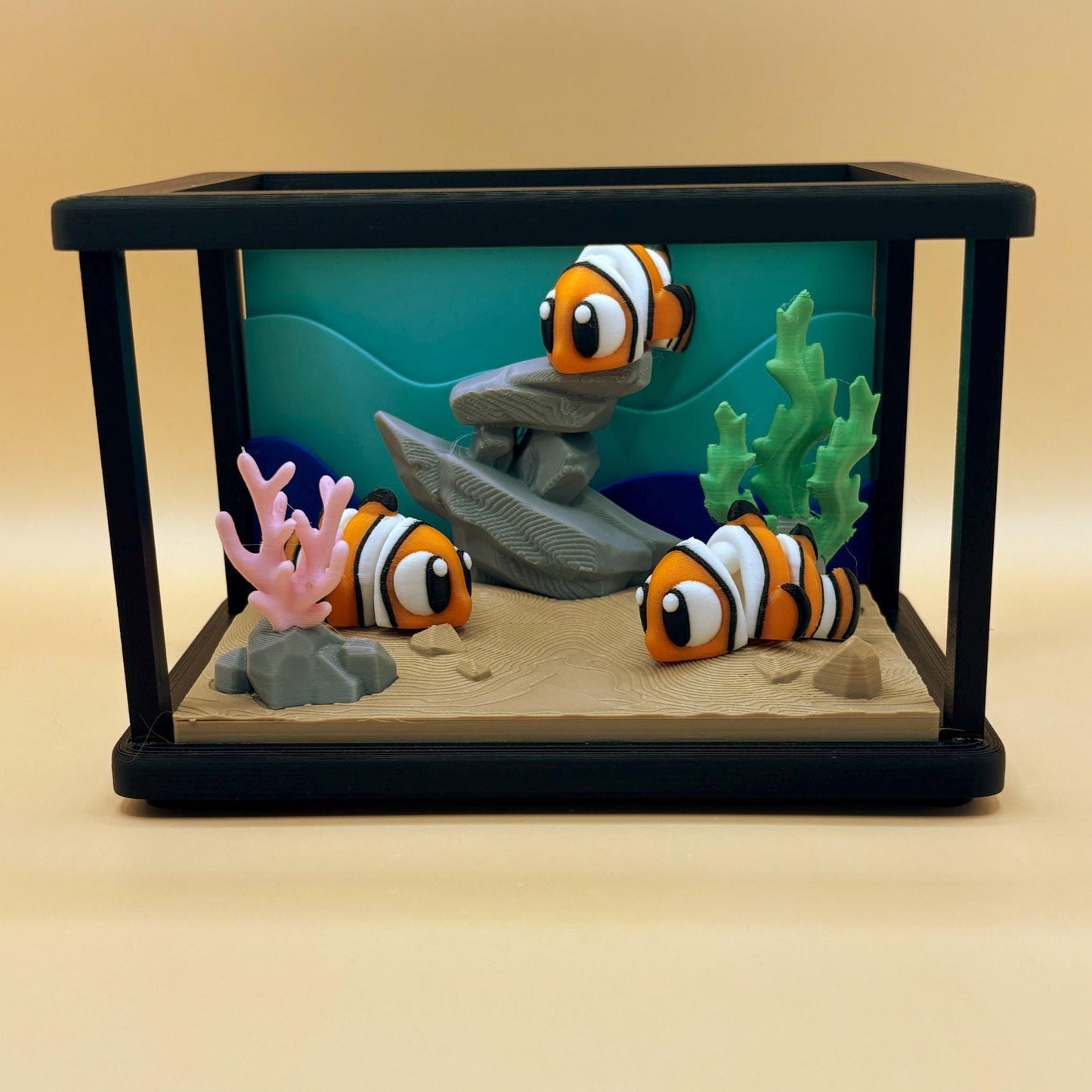 Custom Mini Fish Tank with Articulated Fish – Clownfish, Blue Tang, Octopus & Blue Lobsters!