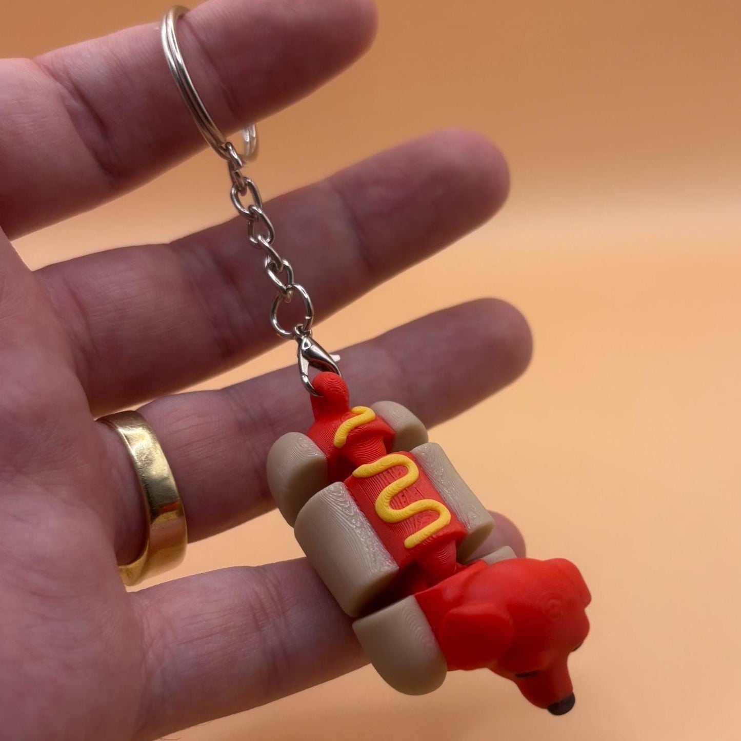 Dilly the Articulated Dachshund Dog in a Bun – Hot Dog Keychain or Magnet