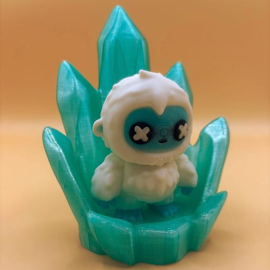 Yuki the articulated Yeti on His Icy Ice Throne – Mythical Winter keychain & magnet